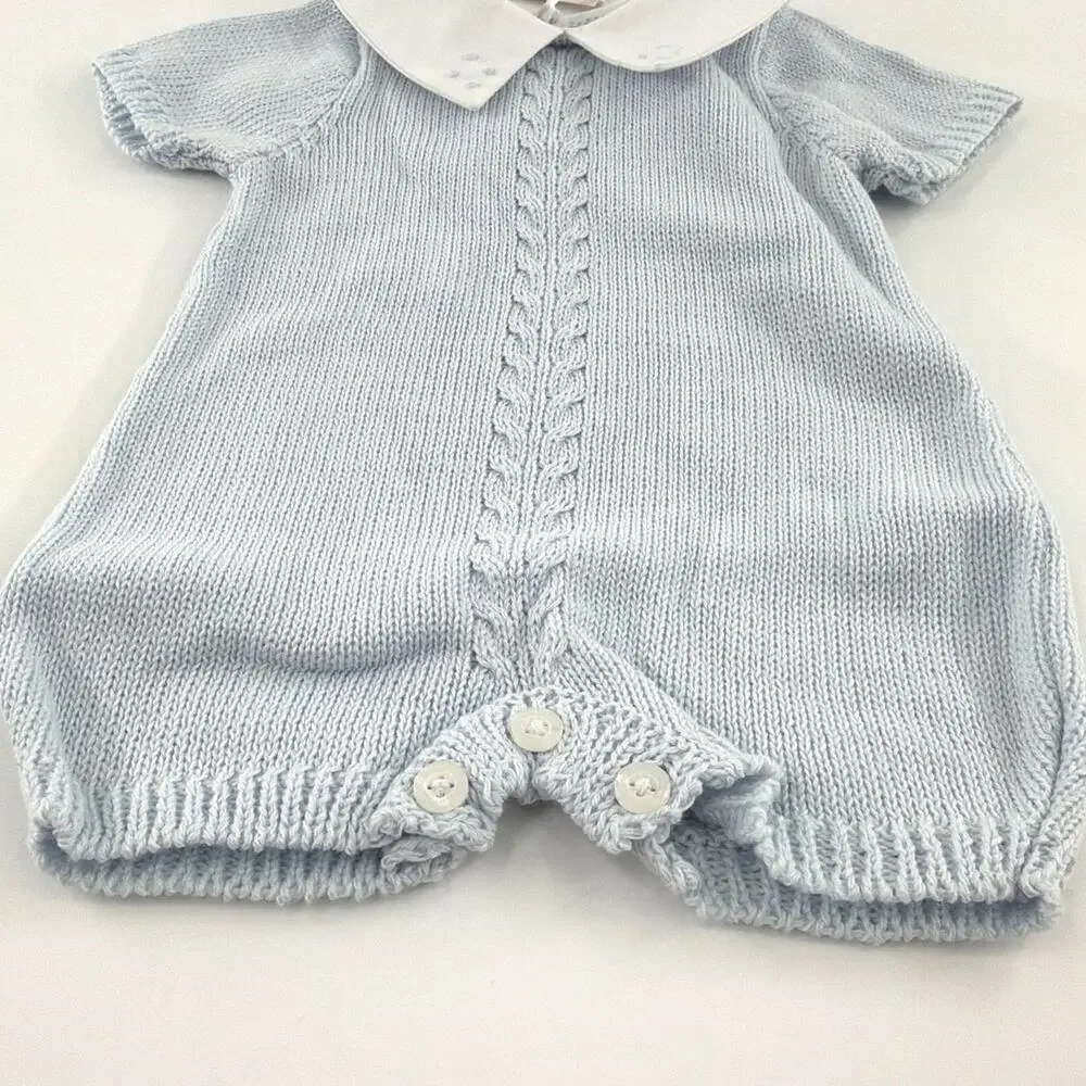 Tecomoabesos Baby Boy Short Leg Knit Romper Blue Size 3M